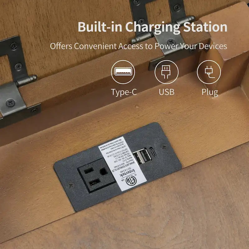 Table d'appoint en bois à pieds fuseau avec port de recharge USB