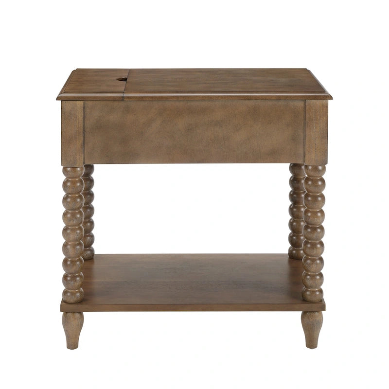 Table d'appoint en bois à pieds fuseau avec port de recharge USB