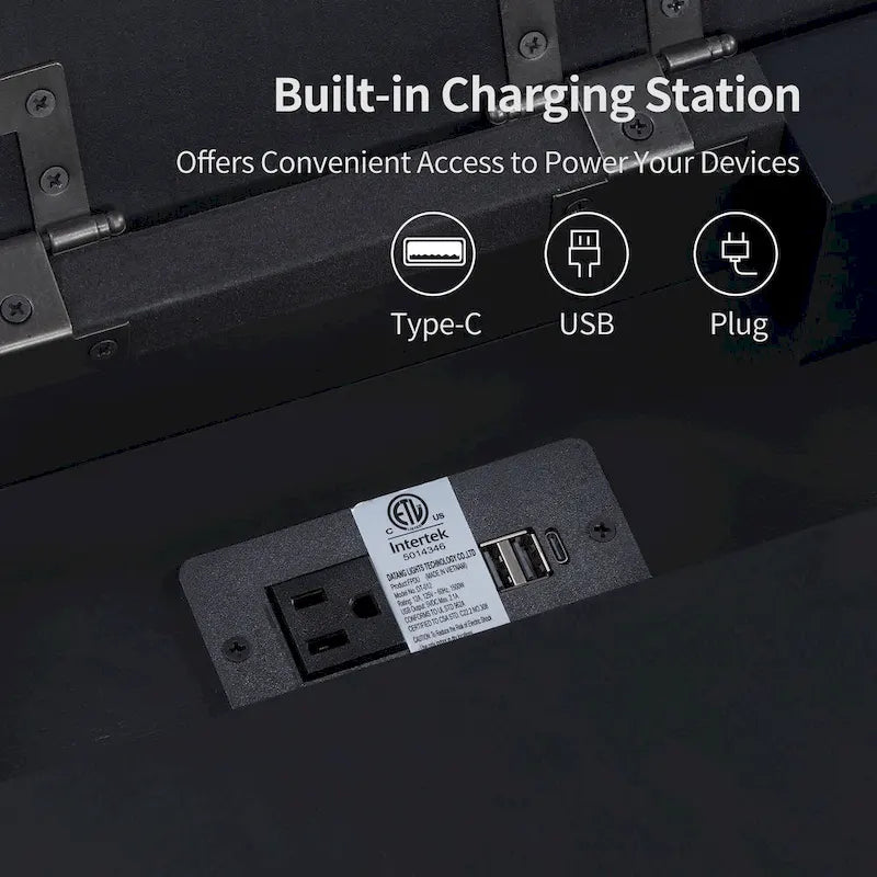 Table d'appoint en bois à pieds fuseau avec port de recharge USB
