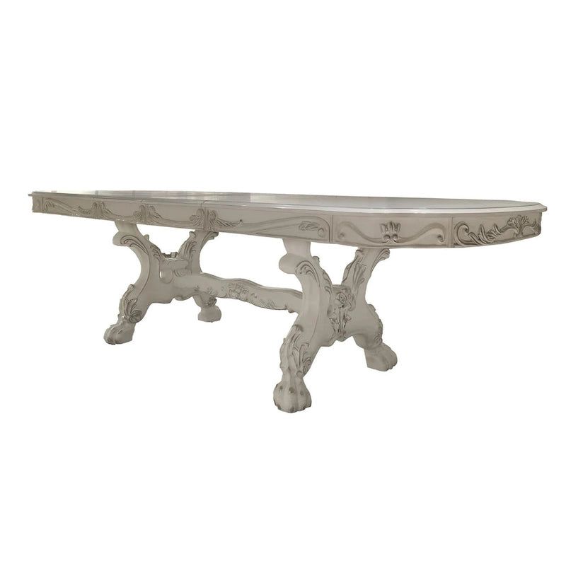 Dining Table, Double Pedestal Base, Bone White Wood, 94-136 Inch