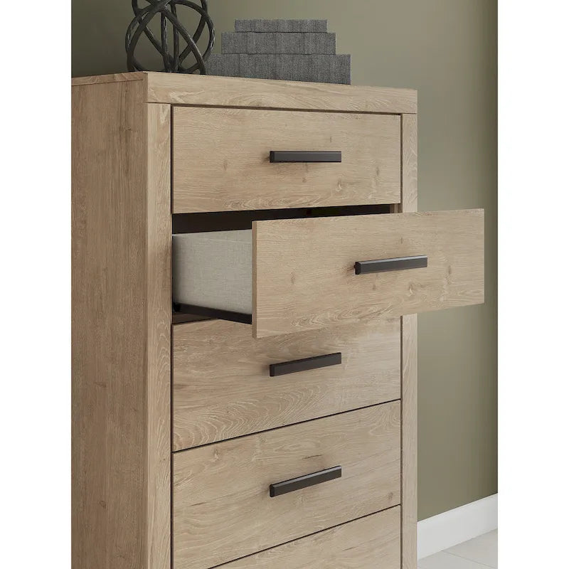 Beige Chest of Drawers - 5-Drawer Modern Farmhouse Style