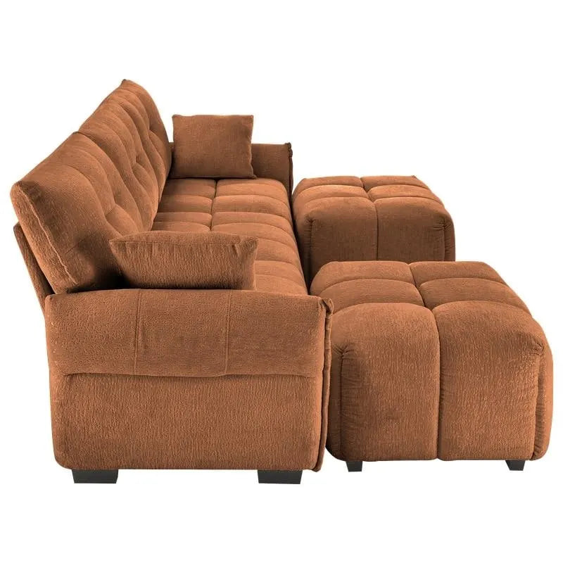 110.2 Chenille 3 Seater Upholstered Sofa, 2 Ottoman