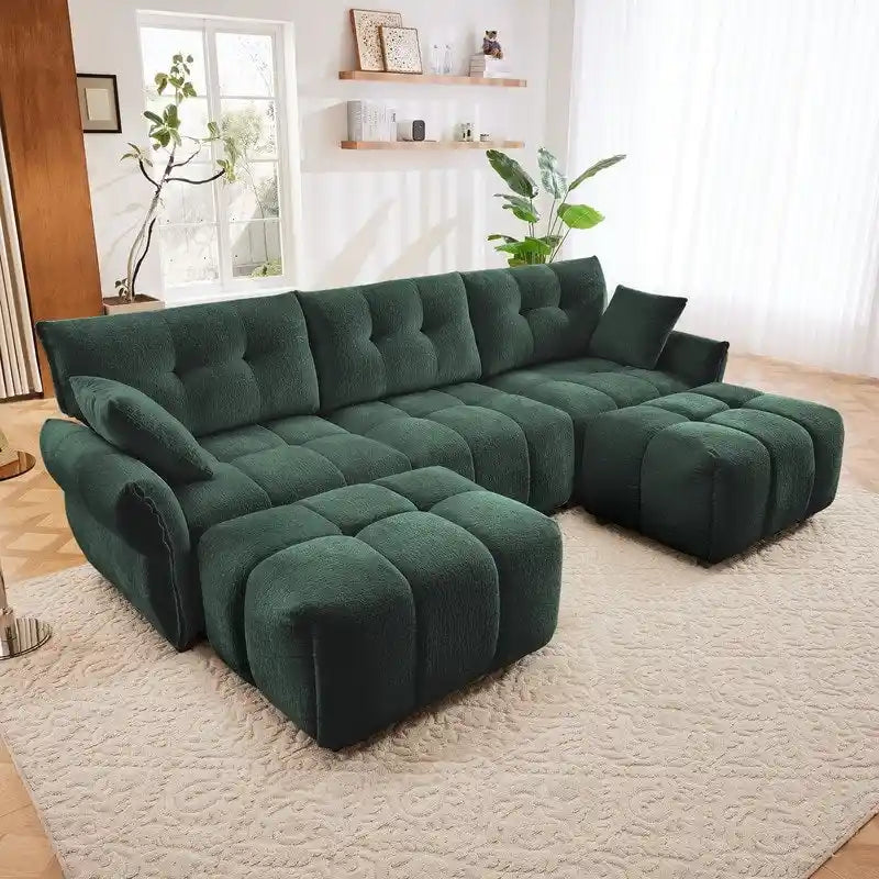 110.2 Chenille 3 Seater Upholstered Sofa, 2 Ottoman