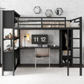 Lit mezzanine en métal avec bureau en L et armoire