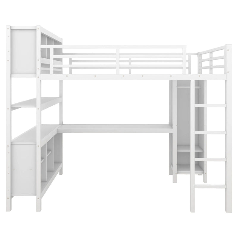 Metal Loft Bed with L-Shaped Desk & Wardrobe