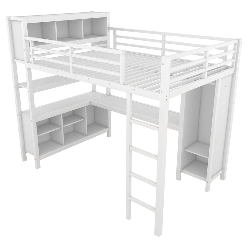 Metal Loft Bed with L-Shaped Desk & Wardrobe