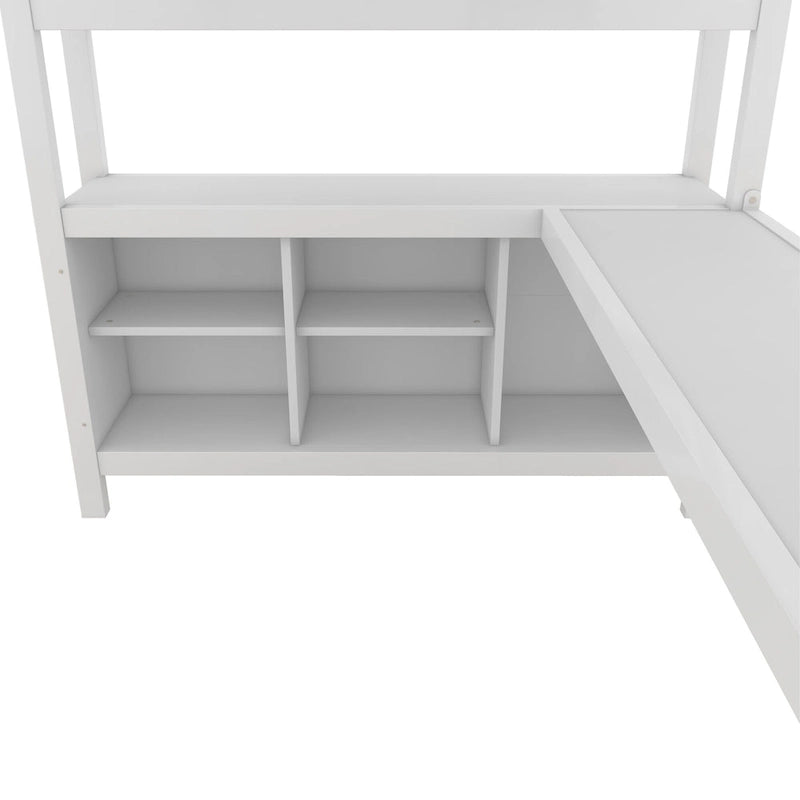 Lit mezzanine en métal avec bureau en L et armoire