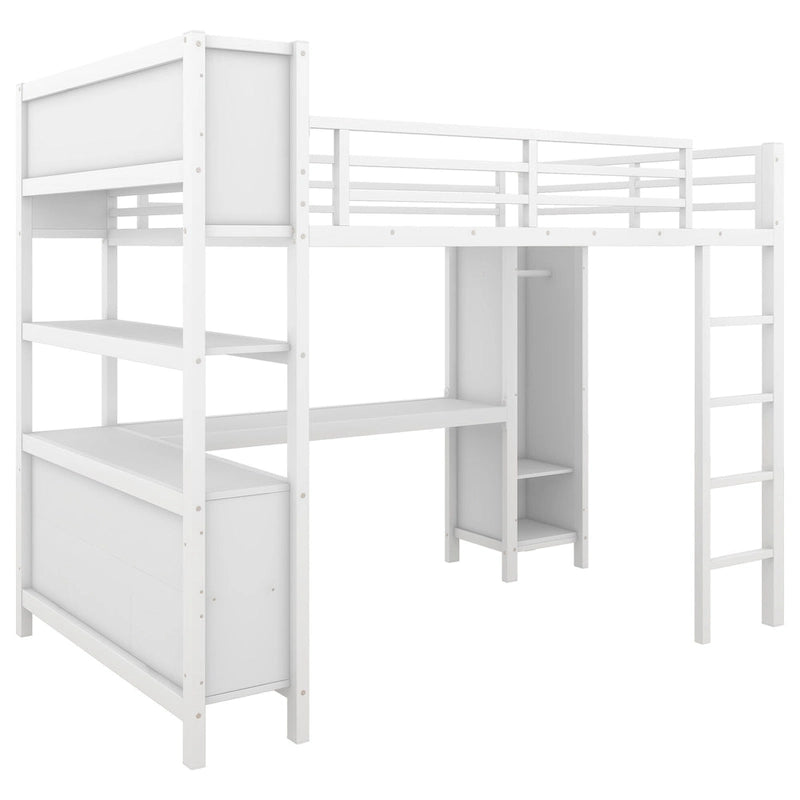 Lit mezzanine en métal avec bureau en L et armoire