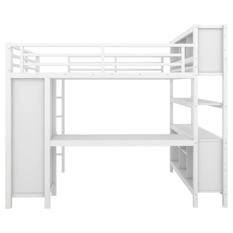 Lit mezzanine en métal avec bureau en L et armoire