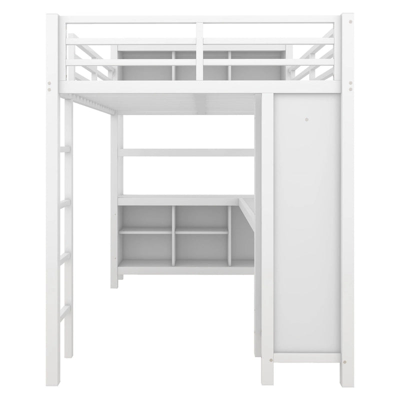 Lit mezzanine en métal avec bureau en L et armoire