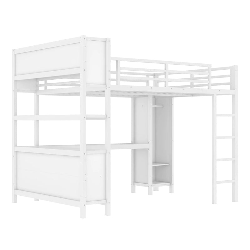 Lit mezzanine en métal avec bureau en L et armoire