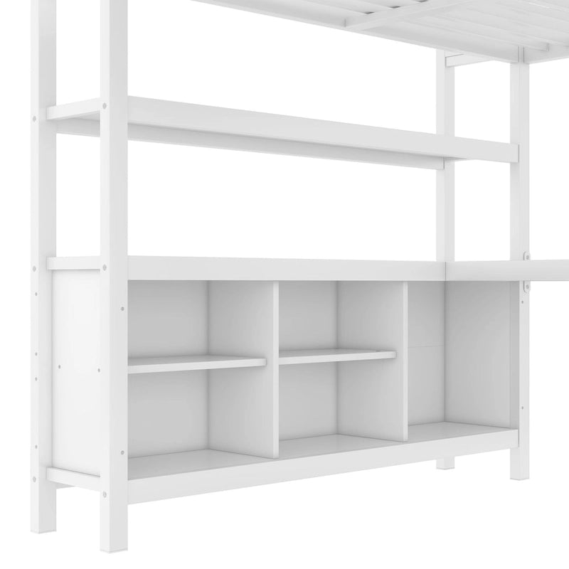 Lit mezzanine en métal avec bureau en L et armoire