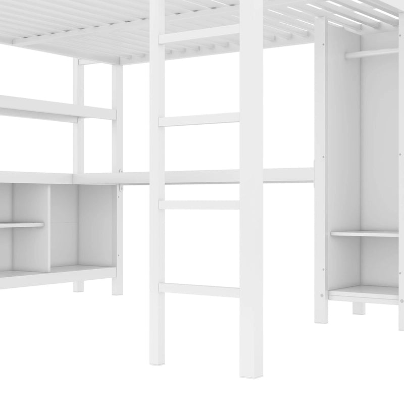 Lit mezzanine en métal avec bureau en L et armoire