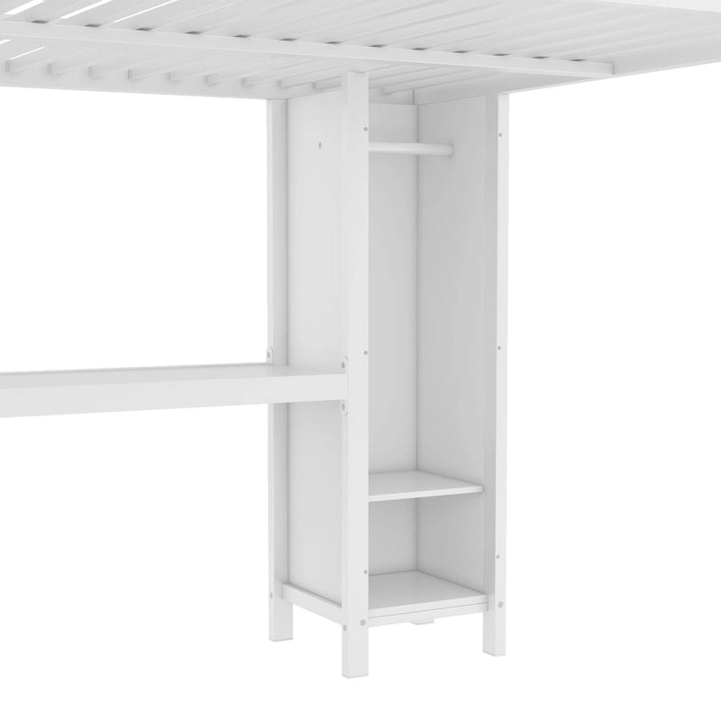 Lit mezzanine en métal avec bureau en L et armoire