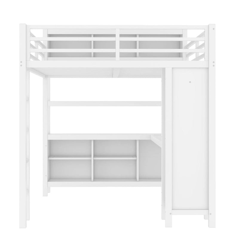 Lit mezzanine en métal avec bureau en L et armoire