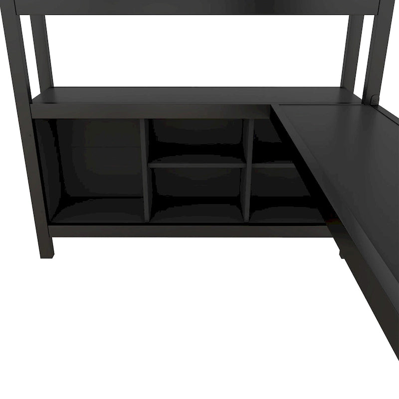 Lit mezzanine en métal avec bureau en L et armoire
