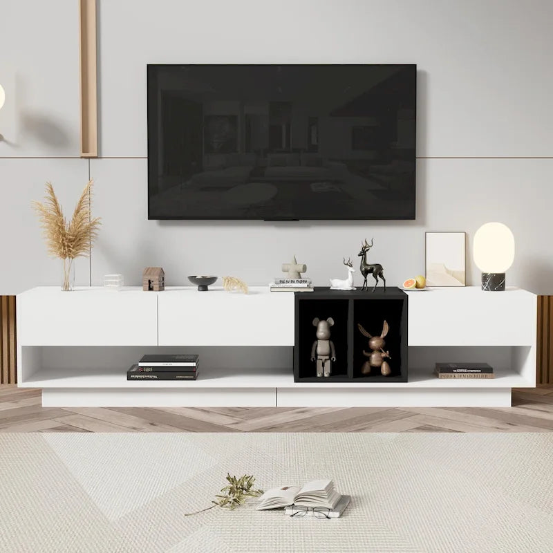 Meuble TV 74" avec rangement et compartiment pour TV jusqu'à 80"