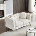 Canapé 2 places en velours beige 60,2 avec pieds en métal, 2 coussins, clous décoratifs, cadre en bois massif et rembourrage en mousse