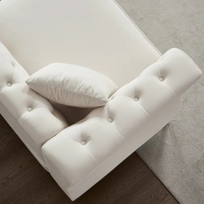 Canapé 2 places en velours beige 60,2 avec pieds en métal, 2 coussins, clous décoratifs, cadre en bois massif et rembourrage en mousse