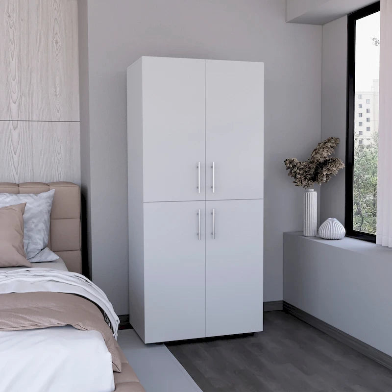 31,5 Armoire moderne à quatre portes avec six étagères et deux tringles pour chambre à coucher