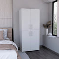 31,5 Armoire moderne à quatre portes avec six étagères et deux tringles pour chambre à coucher