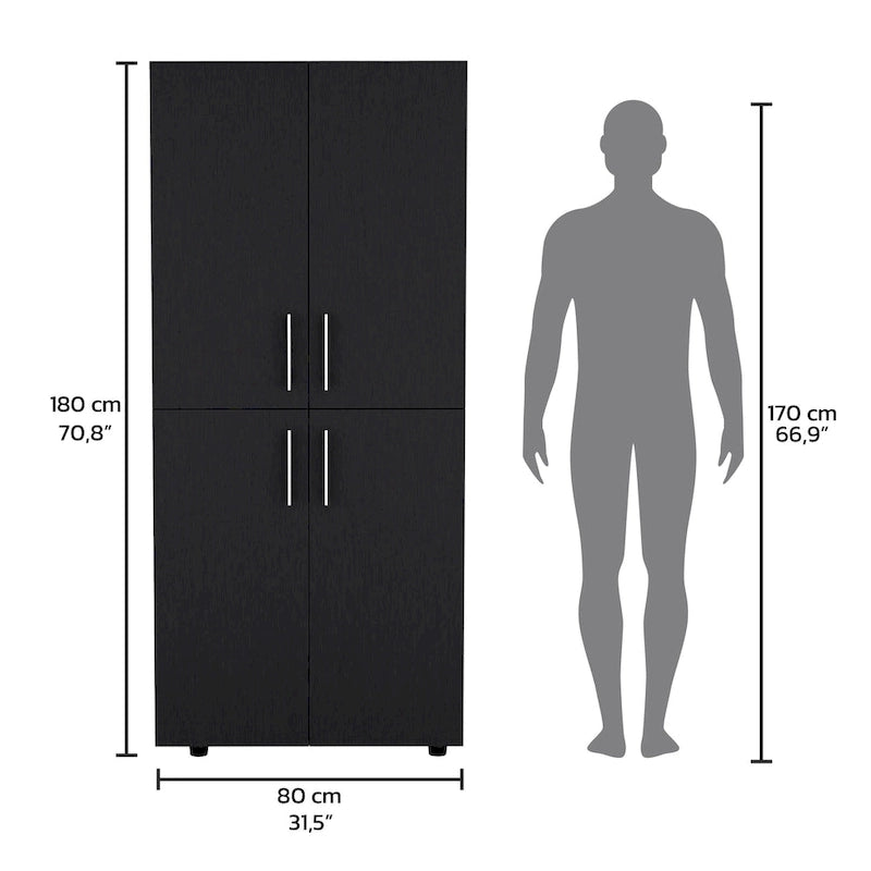 31,5 Armoire moderne à quatre portes avec six étagères et deux tringles pour chambre à coucher