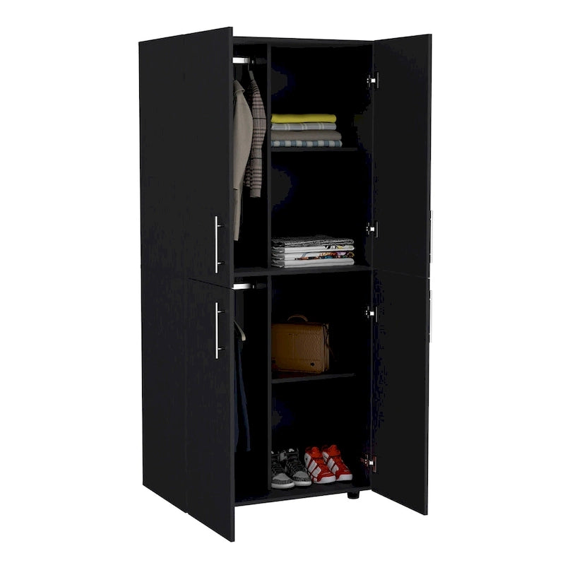 31,5 Armoire moderne à quatre portes avec six étagères et deux tringles pour chambre à coucher
