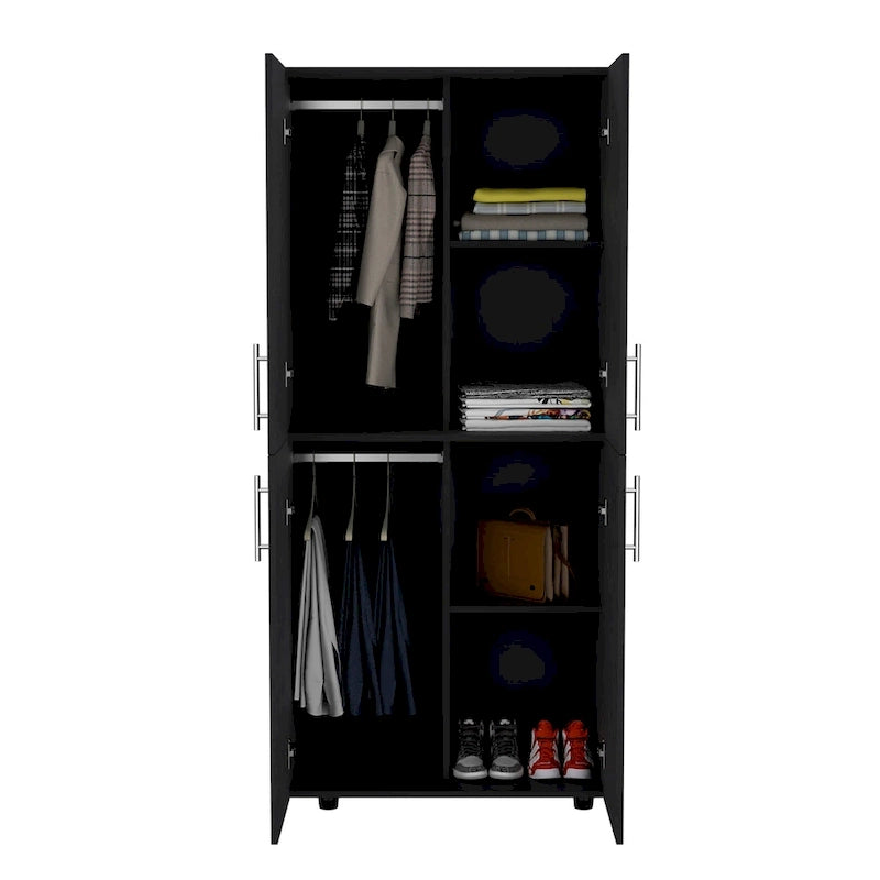 31,5 Armoire moderne à quatre portes avec six étagères et deux tringles pour chambre à coucher