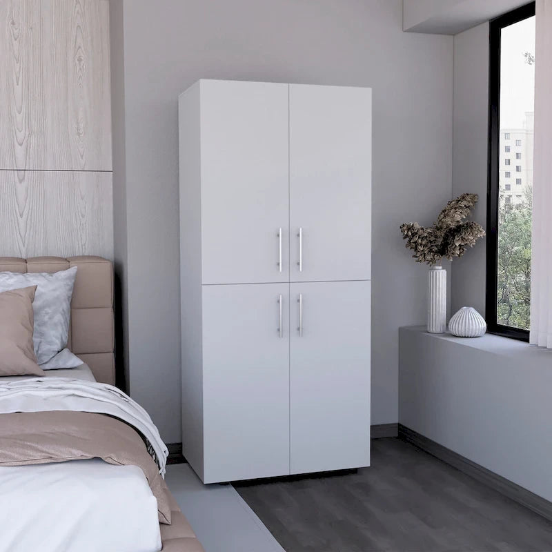 31,5 Armoire moderne à quatre portes avec six étagères et deux tringles pour chambre à coucher