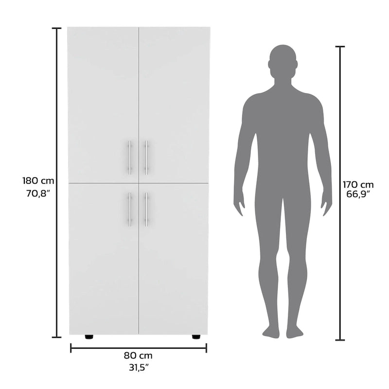31,5 Armoire moderne à quatre portes avec six étagères et deux tringles pour chambre à coucher
