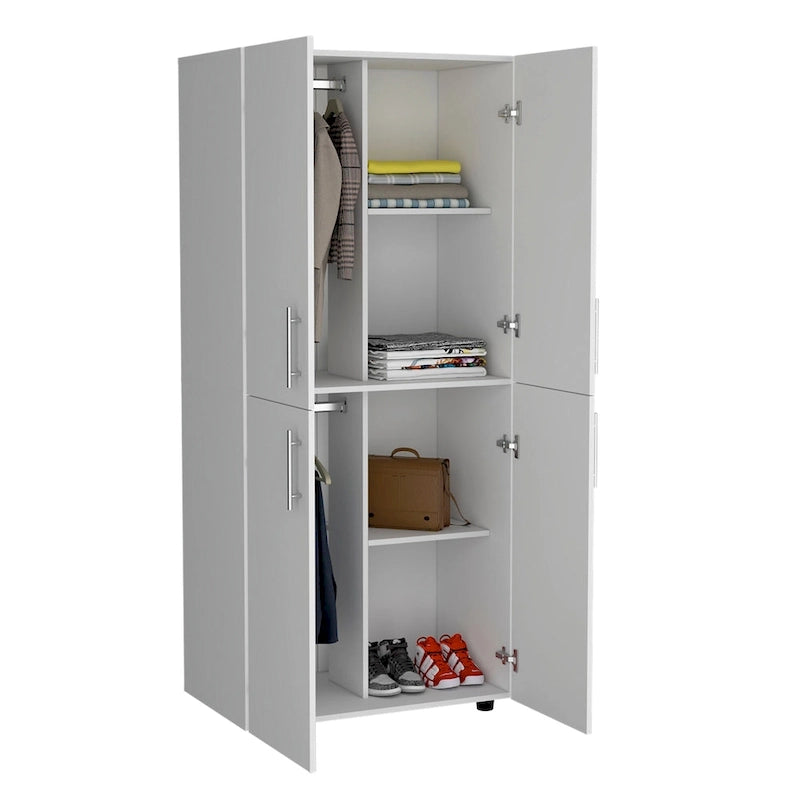 31,5 Armoire moderne à quatre portes avec six étagères et deux tringles pour chambre à coucher