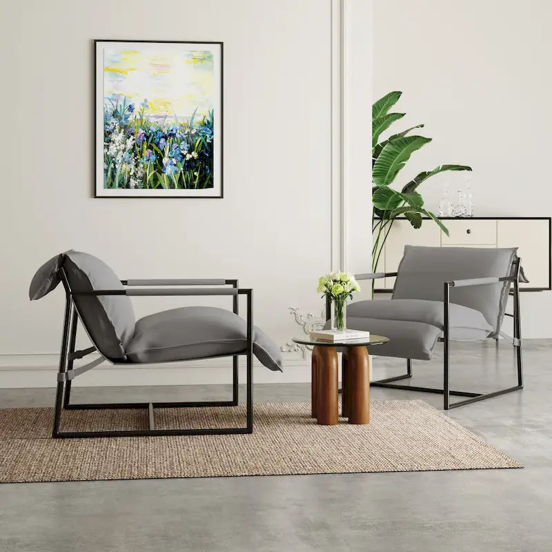 Fauteuil d'appoint en tissu, avec structure métallique, lot de 2