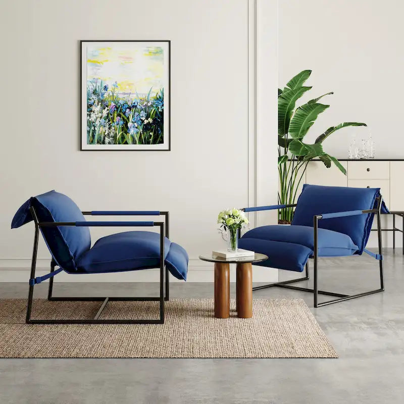 Fauteuil d'appoint en tissu, avec structure métallique, lot de 2