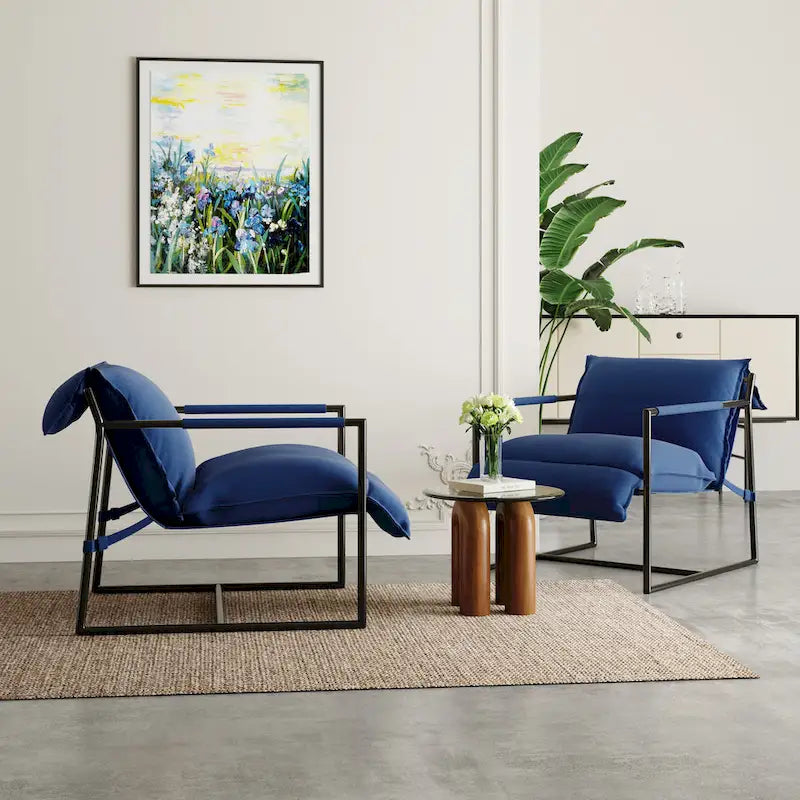 Fauteuil d'appoint en tissu, avec structure métallique, lot de 2