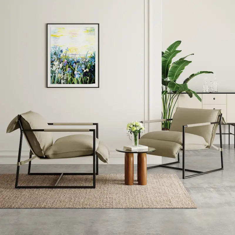 Fauteuil d'appoint en tissu, avec structure métallique, lot de 2