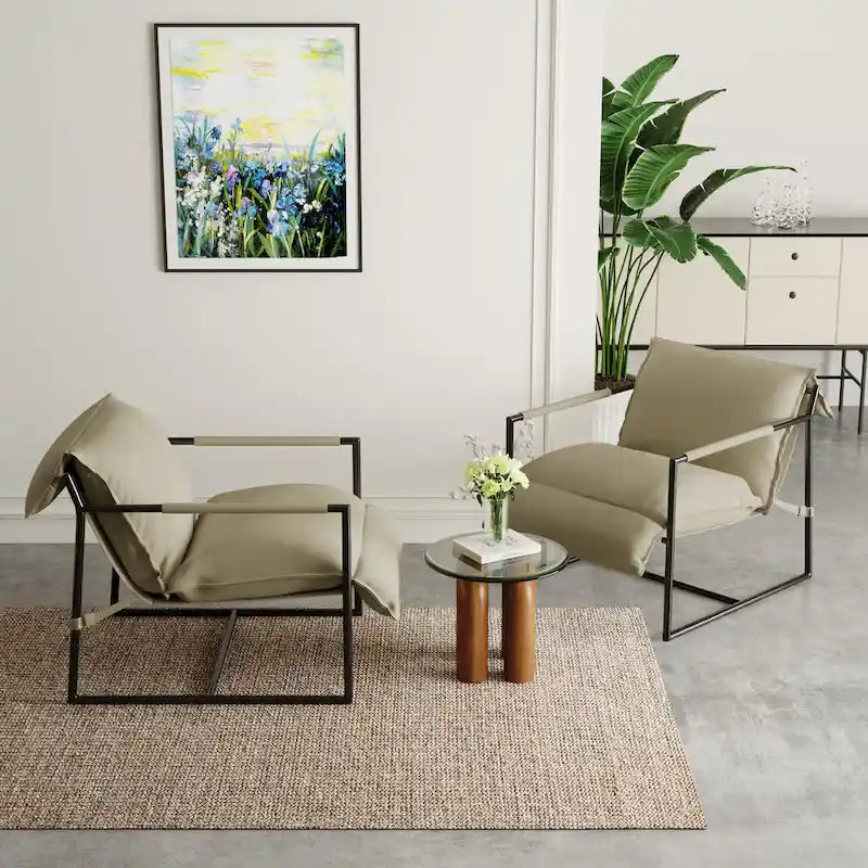 Fauteuil d'appoint en tissu, avec structure métallique, lot de 2