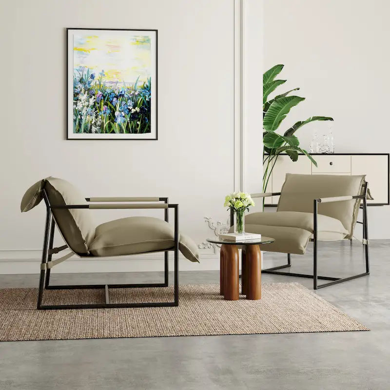 Fauteuil d'appoint en tissu, avec structure métallique, lot de 2