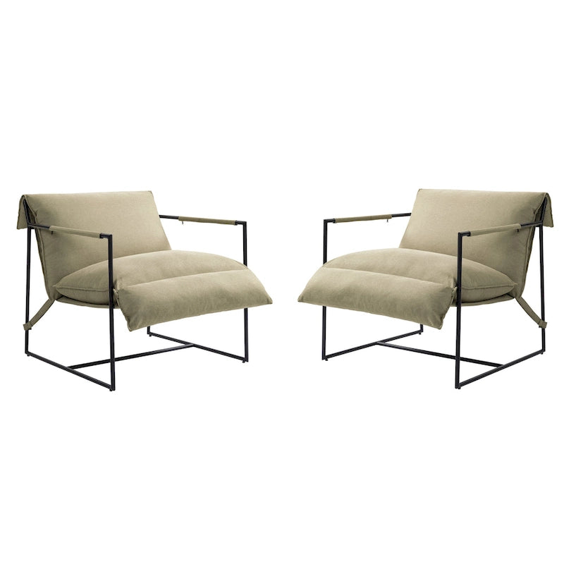 Fauteuil d'appoint en tissu, avec structure métallique, lot de 2