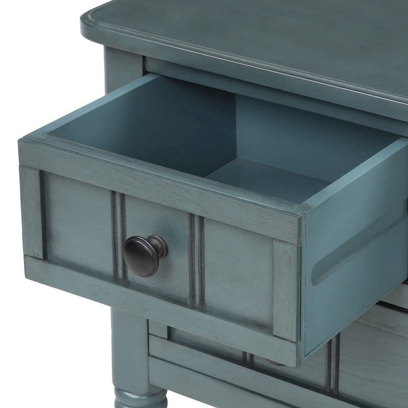 Console étroite avec trois tiroirs de rangement et une étagère inférieure