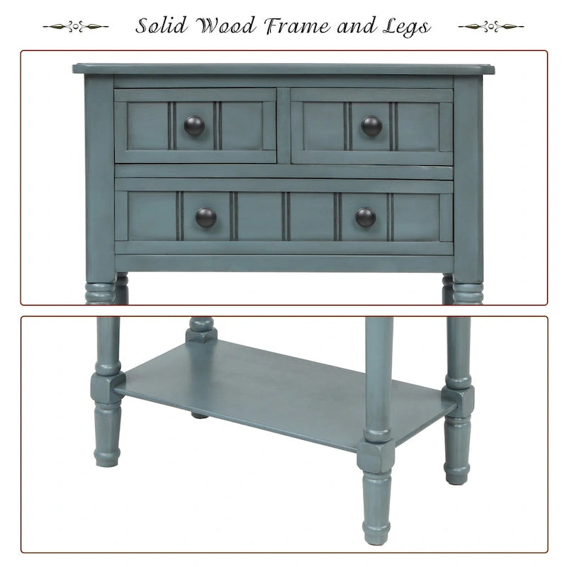 Narrow Console Table with Three Storage Drawers and Bottom Shelf