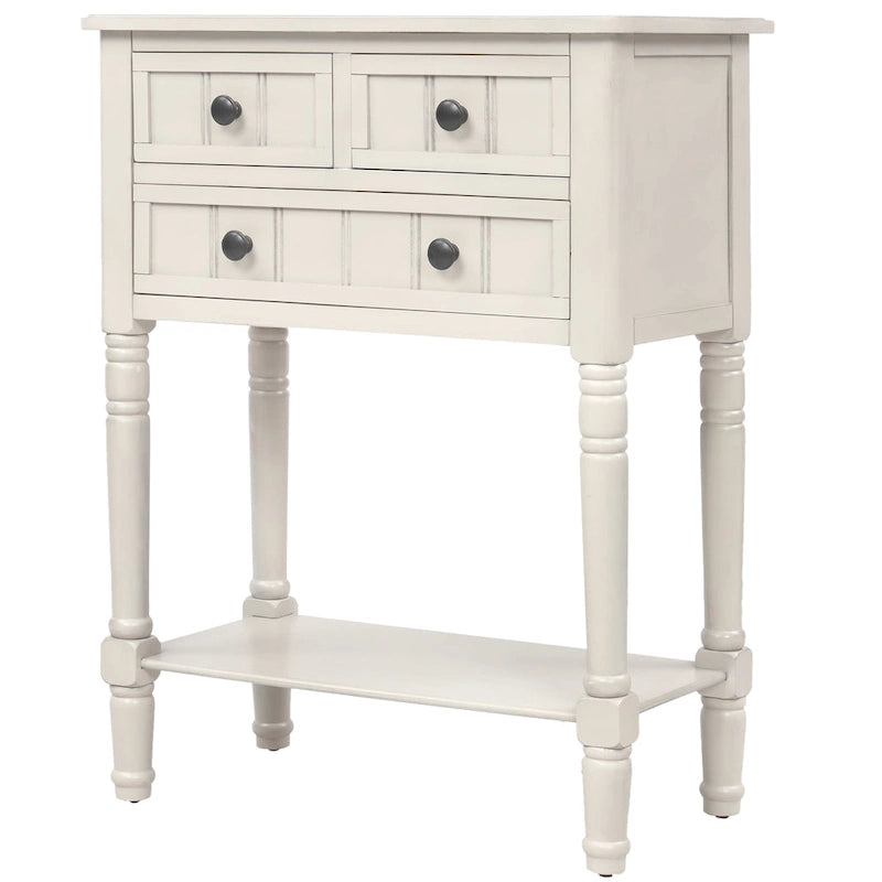 Console étroite avec trois tiroirs de rangement et une étagère inférieure