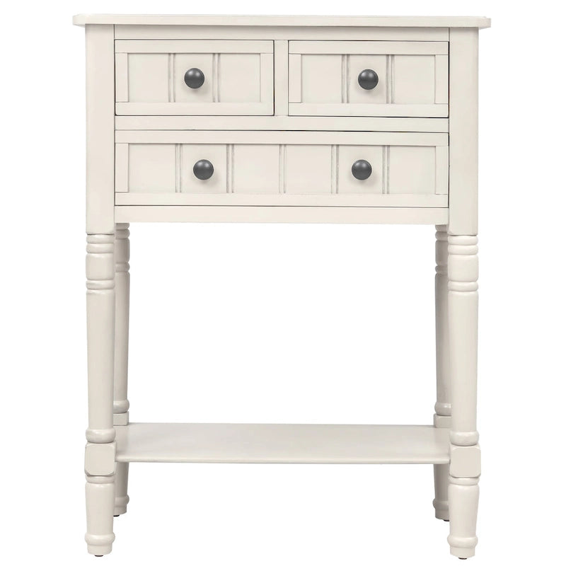 Console étroite avec trois tiroirs de rangement et une étagère inférieure