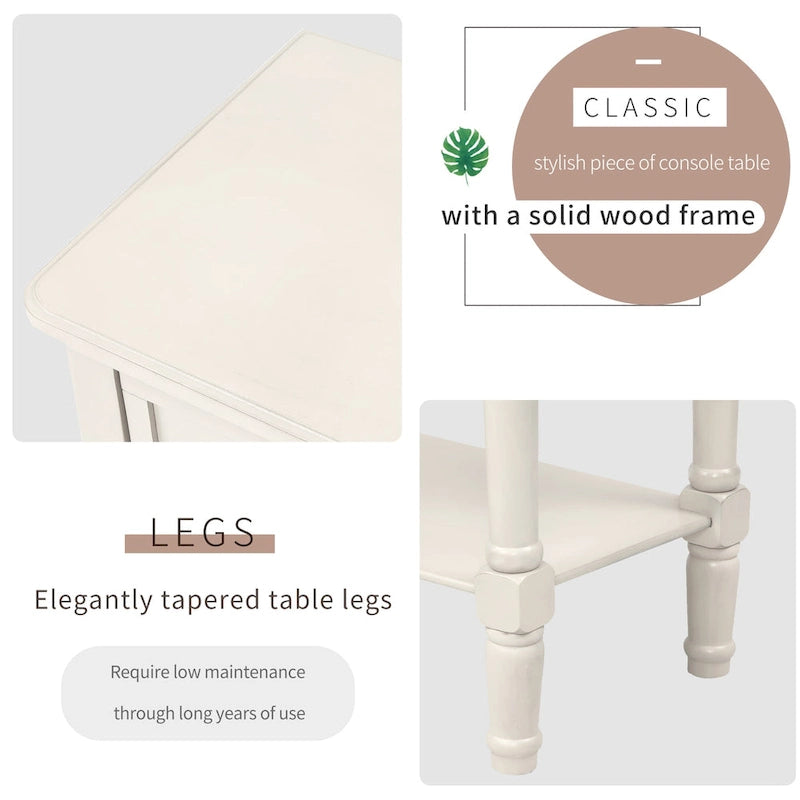 Console étroite avec trois tiroirs de rangement et une étagère inférieure