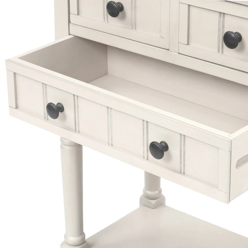 Console étroite avec trois tiroirs de rangement et une étagère inférieure