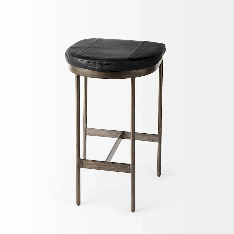 Tabouret de comptoir en similicuir noir avec cadre en métal nickel