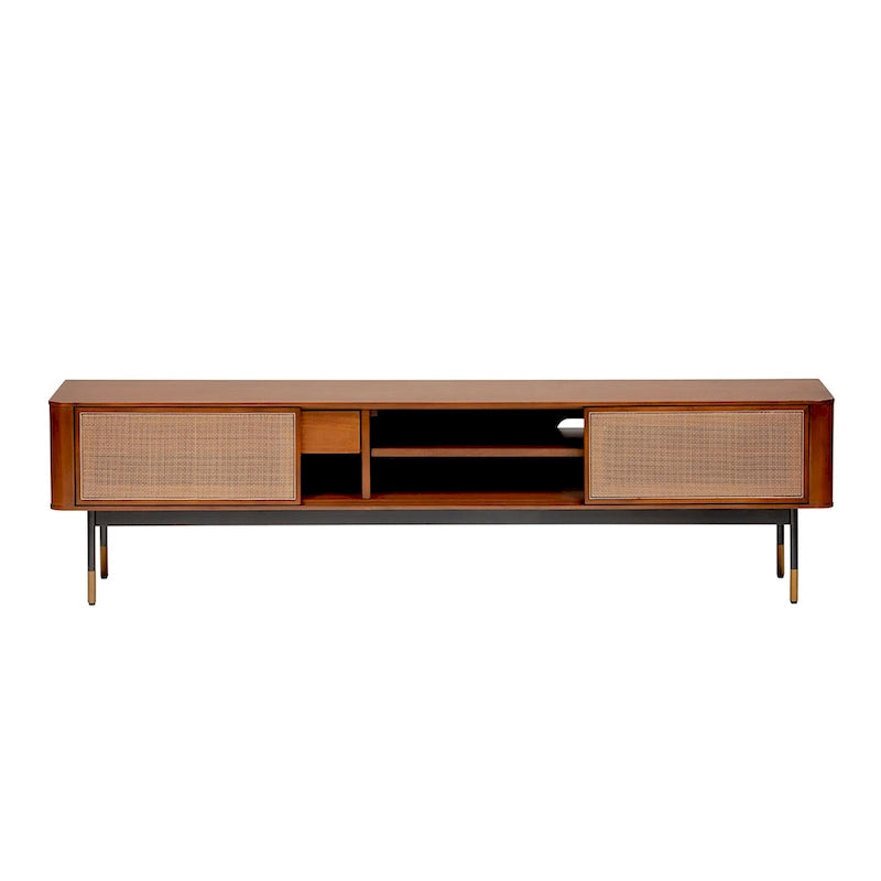 71" Media Stand in Brown with Natural Wicker