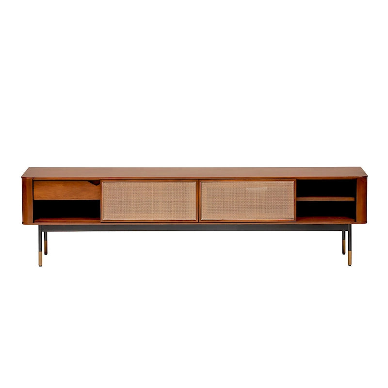 71" Media Stand in Brown with Natural Wicker