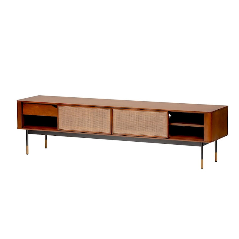 71" Media Stand in Brown with Natural Wicker