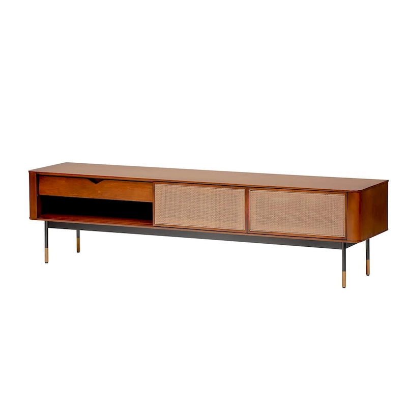 71" Media Stand in Brown with Natural Wicker