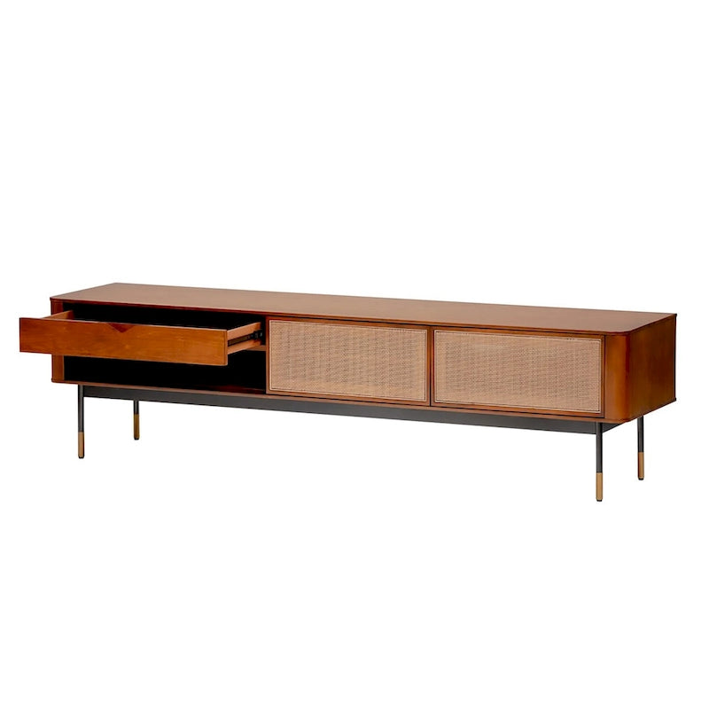 Meuble TV de 180 cm en marron avec osier naturel